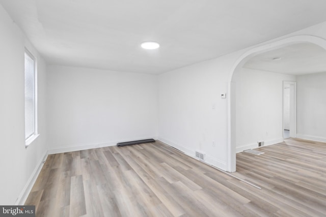 empty room with light hardwood / wood-style flooring