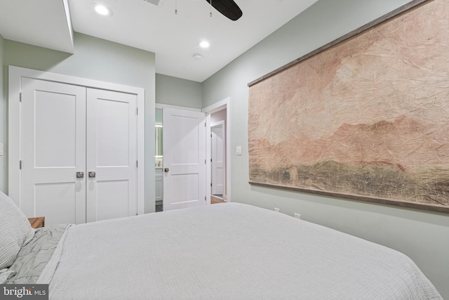 bedroom with a closet and ceiling fan