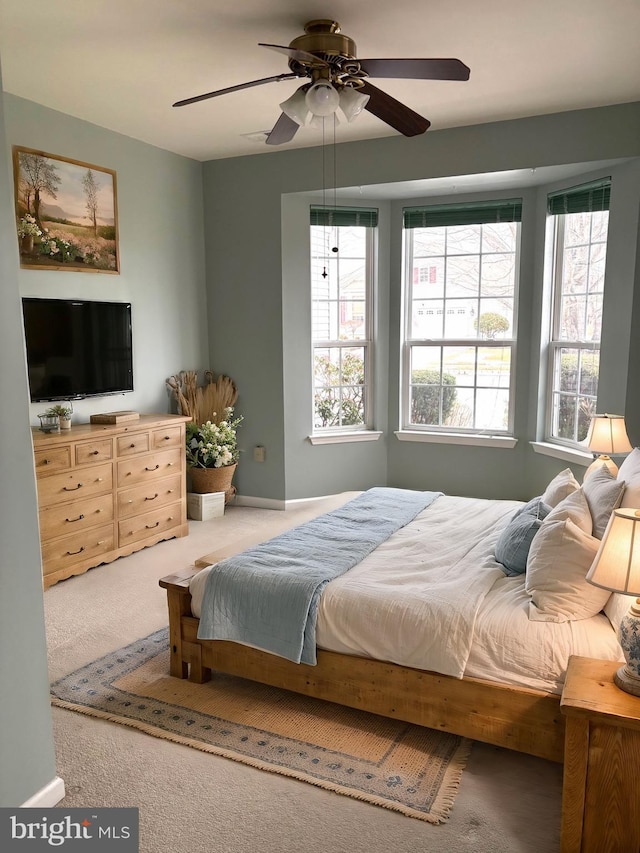 bedroom with carpet flooring and ceiling fan