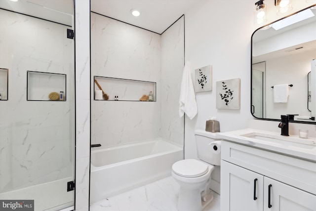 full bathroom featuring vanity, toilet, and independent shower and bath