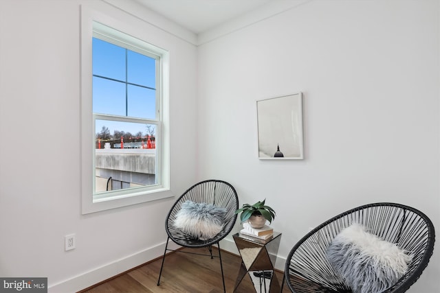 sitting room featuring crown molding and wood-type flooring