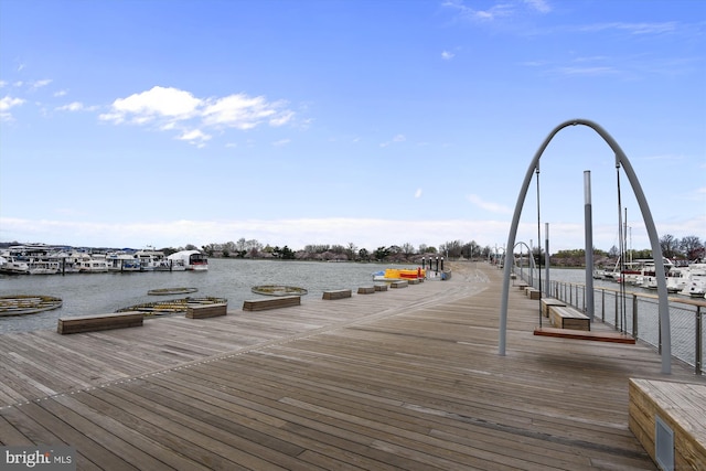 view of dock with a water view