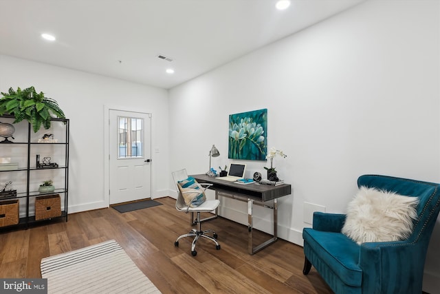 office area featuring hardwood / wood-style flooring