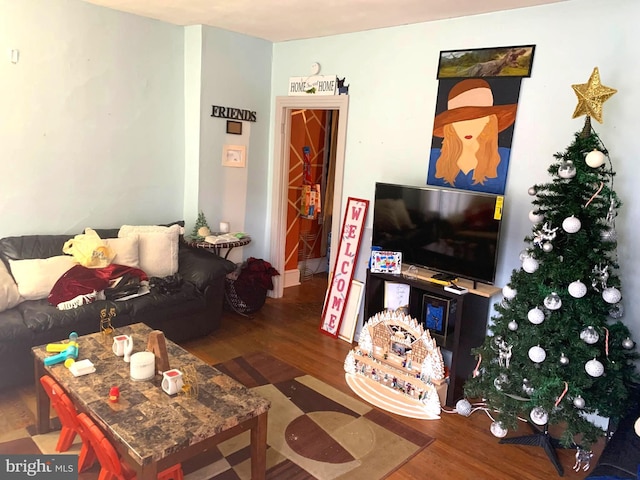 living room with hardwood / wood-style flooring