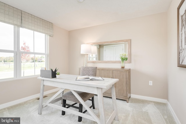 office area with light carpet and a wealth of natural light