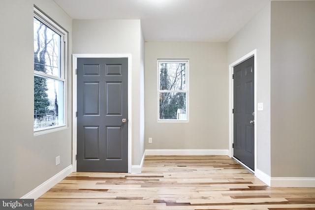 entryway with a healthy amount of sunlight and light hardwood / wood-style floors