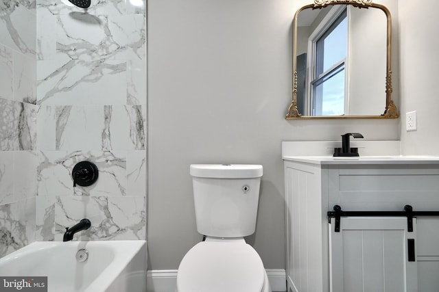 full bathroom with vanity, toilet, and tiled shower / bath combo