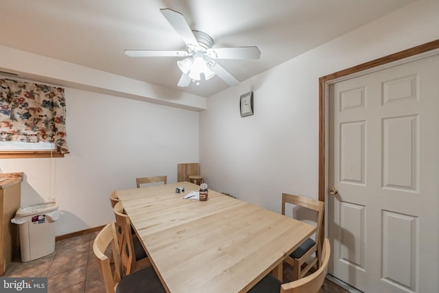 dining room with ceiling fan and tile patterned flooring