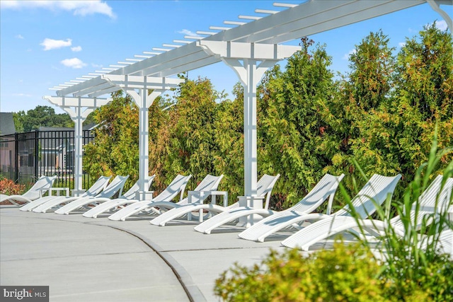 view of patio featuring a pergola