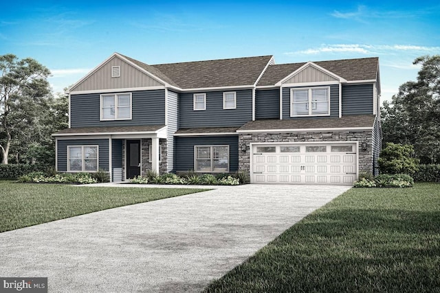 view of front of house featuring a garage and a front lawn