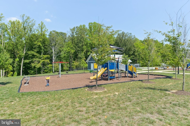 view of play area with a yard