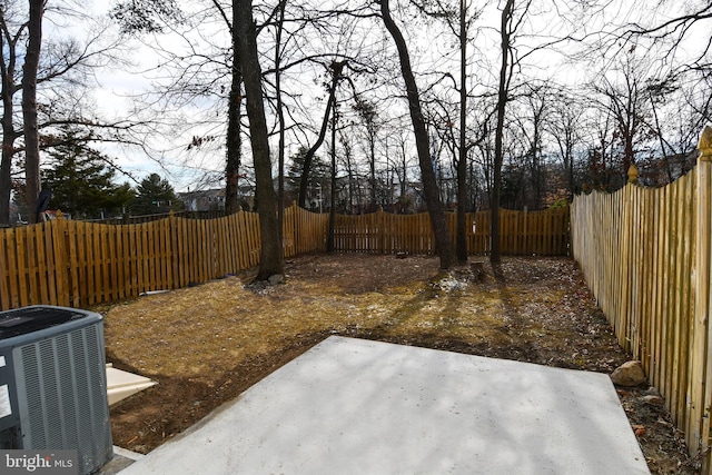 view of yard featuring a patio area and central air condition unit