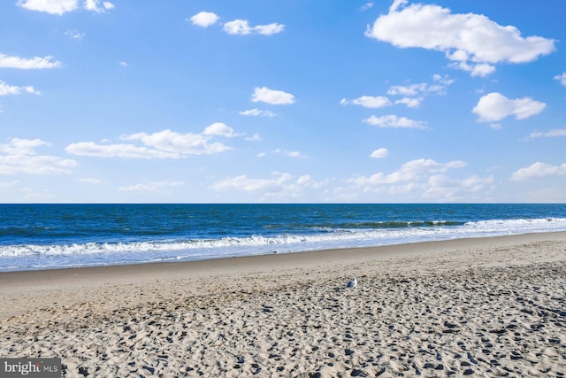 view of water feature with a beach view