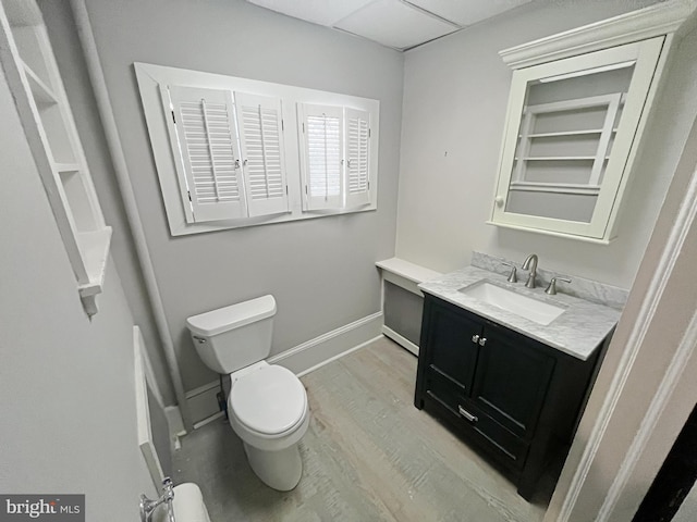 bathroom featuring vanity, hardwood / wood-style flooring, and toilet