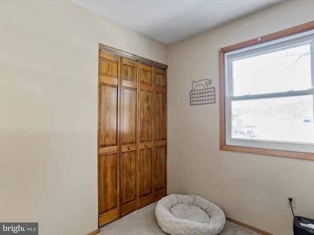 sitting room with light colored carpet