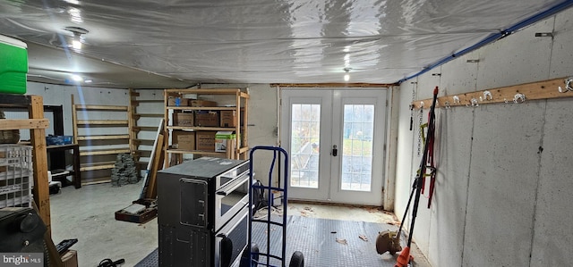 basement featuring french doors