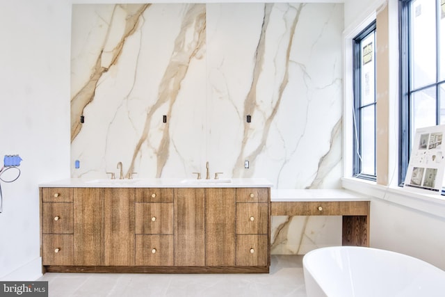 913 Drexel Ln, Bryn Mawr, PA 19010 - full bathroom with a freestanding tub and double vanity