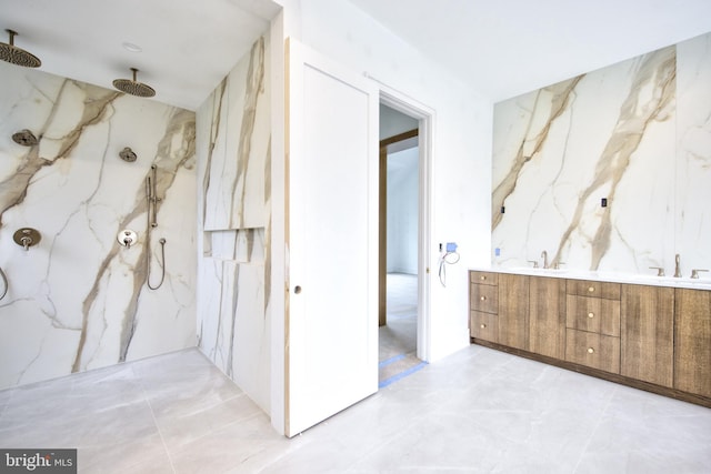 913 Drexel Ln, Bryn Mawr, PA 19010 - bathroom with a marble finish shower and double vanity