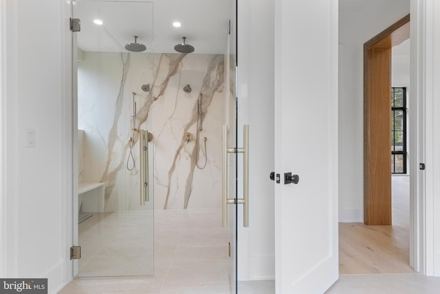 913 Drexel Ln, Bryn Mawr, PA 19010 - full bath with a marble finish shower and recessed lighting