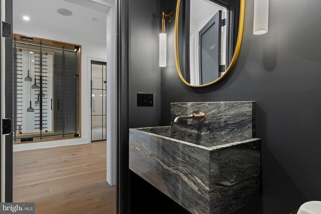 913 Drexel Ln, Bryn Mawr, PA 19010 - bathroom with wood finished floors and a sink