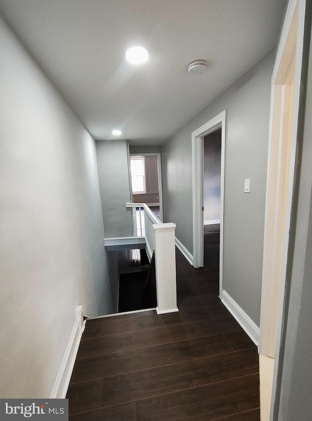 corridor featuring dark hardwood / wood-style flooring