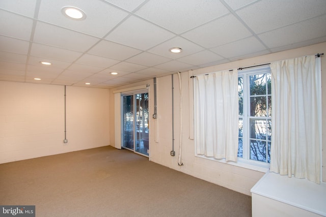 basement featuring carpet flooring