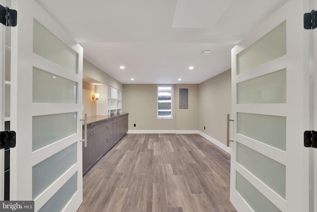 interior space with light hardwood / wood-style floors