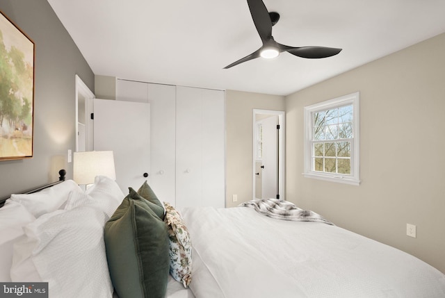 bedroom with a closet and ceiling fan