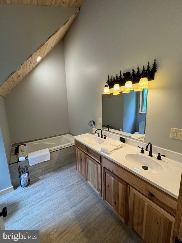 bathroom featuring a bathing tub, vanity, and wood-type flooring