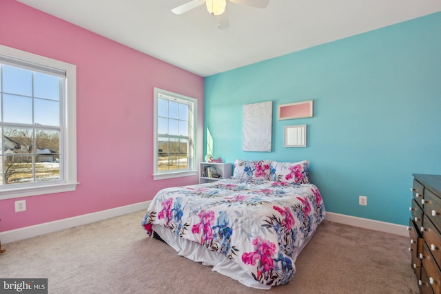 bedroom featuring carpet floors and ceiling fan