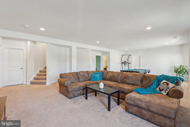 living room with light carpet