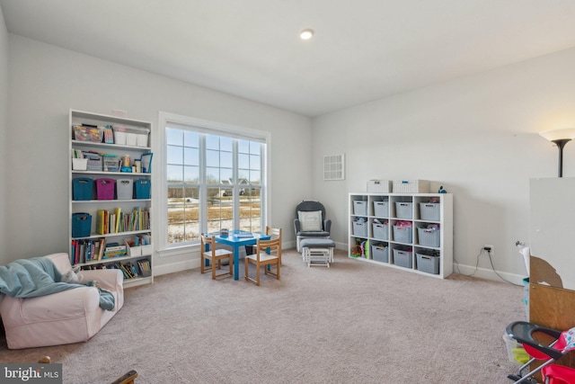 rec room with carpet flooring