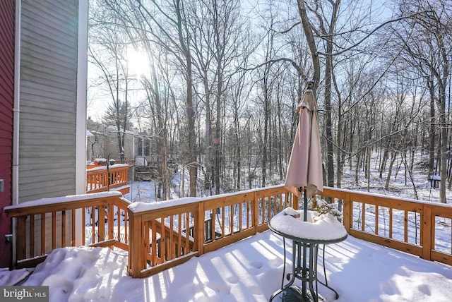 view of snow covered deck