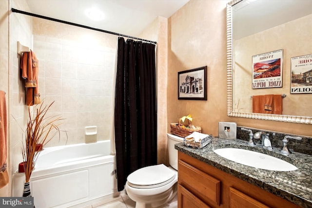 full bathroom with vanity, toilet, and shower / tub combo