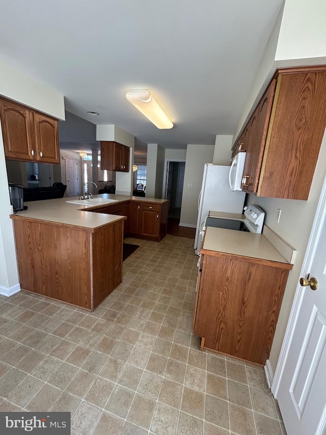 kitchen featuring sink, range, and kitchen peninsula