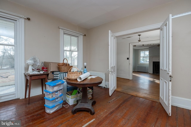 misc room featuring radiator and dark hardwood / wood-style floors