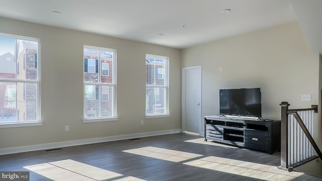 unfurnished living room featuring dark wood-type flooring