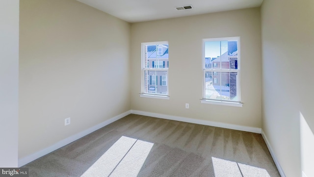 spare room featuring light carpet