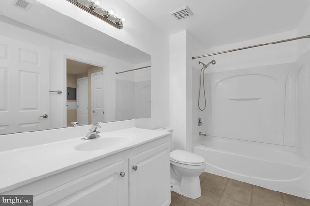 full bathroom featuring tile patterned flooring, vanity, tub / shower combination, and toilet