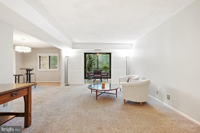 living room with light carpet