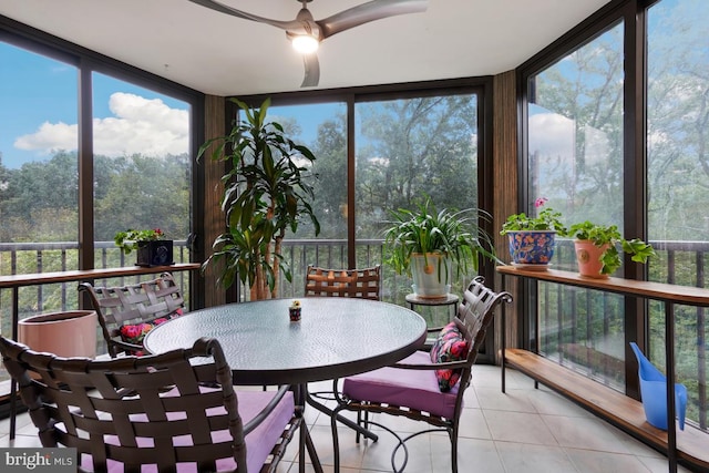 sunroom / solarium with ceiling fan and a wealth of natural light