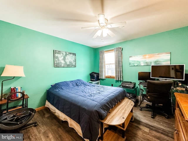 bedroom featuring ceiling fan and hardwood / wood-style flooring