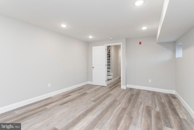 basement with light wood-type flooring