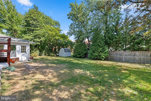 view of yard featuring a shed