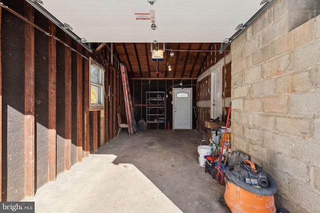 garage with a garage door opener