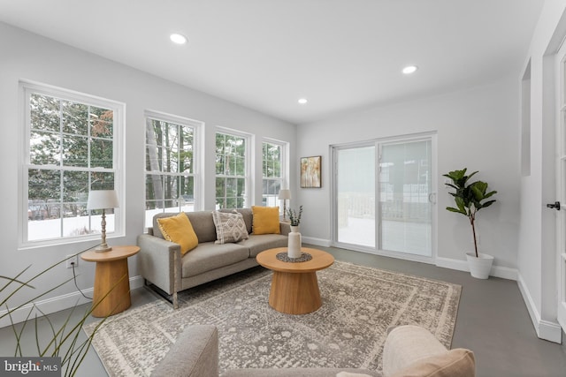 living room featuring concrete flooring