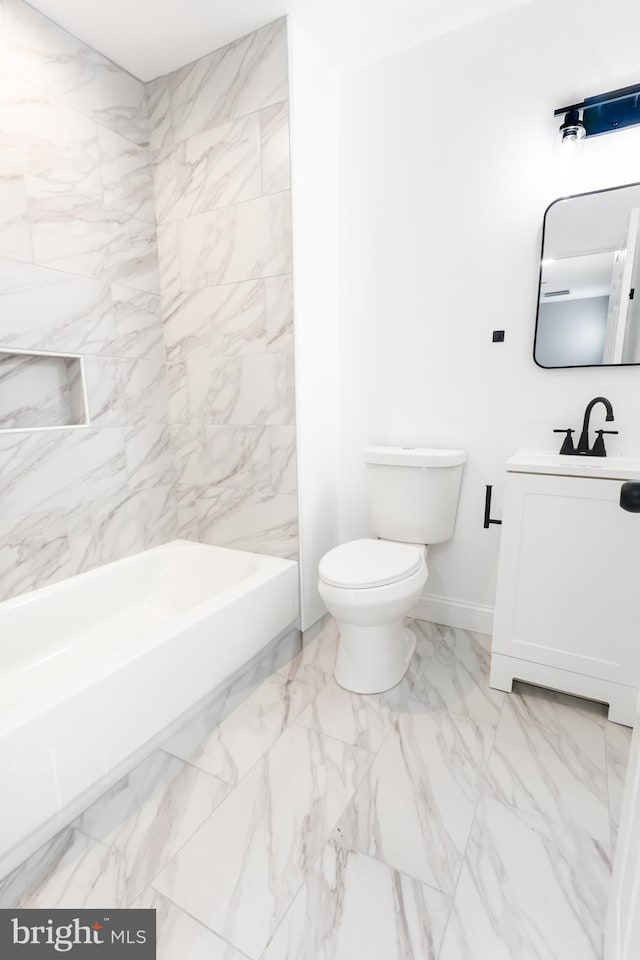 full bathroom featuring shower / tub combination, vanity, and toilet