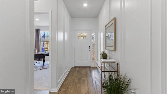 foyer entrance featuring wood-type flooring