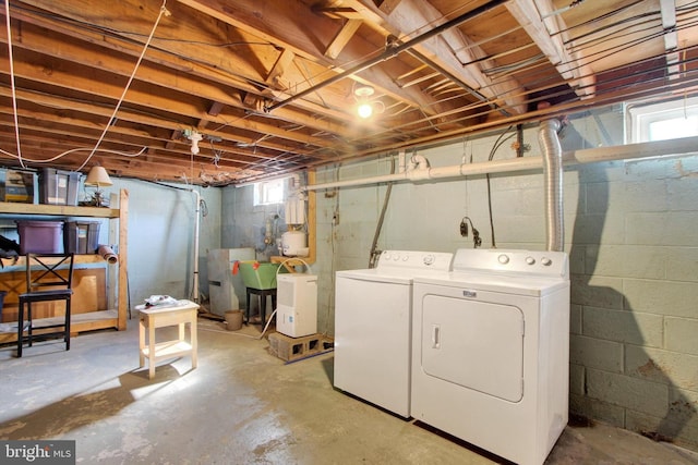 basement with washer and dryer