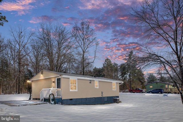 view of snow covered exterior